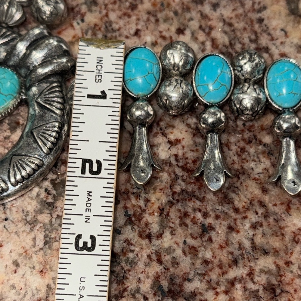 Turquoise & Silver Squash Blossom Necklace - Picture 13 of 13